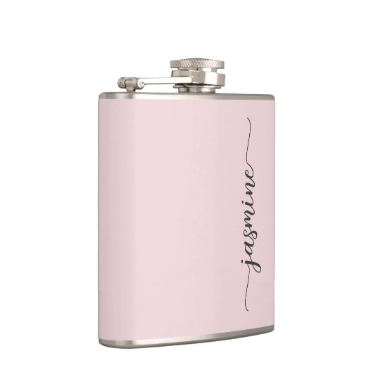 Simple Blush Pink Girly Monogram Name Handtekening Heupfles (Rechts)