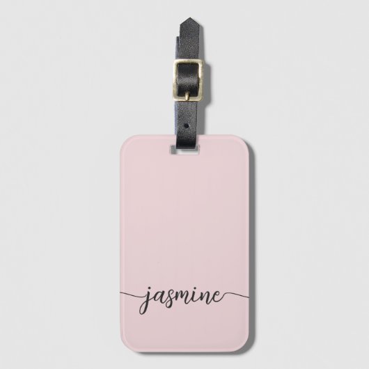 Simple Blush Pink Girly Monogram Name Script Bagagelabel (Voorkant (verticaal))