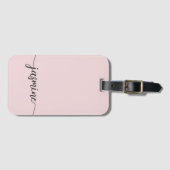 Simple Blush Pink Girly Monogram Name Script Bagagelabel (Voorkant (horizontaal))