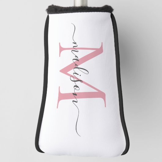Simple Blush Pink Grey Monogram Vrouwelijk Script Golfheadcover (Draai 90)