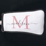 Simple Blush Pink Grey Monogram Vrouwelijk Script Golfheadcover<br><div class="desc">Elegante Eenvoudige Blush Roze Zilveren Slate Grijs Monogram Vrouwelijke Script Naam Golf Head Hoesje</div>