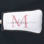 Simple Blush Pink Grey Monogram Vrouwelijk Script Golfheadcover<br><div class="desc">Elegante Eenvoudige Blush Roze Zilveren Slate Grijs Monogram Vrouwelijke Script Naam Golf Head Hoesje</div>