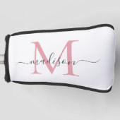 Simple Blush Pink Grey Monogram Vrouwelijk Script Golfheadcover (Voorkant)