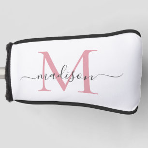 Simple Blush Pink Grey Monogram Vrouwelijk Script Golfheadcover