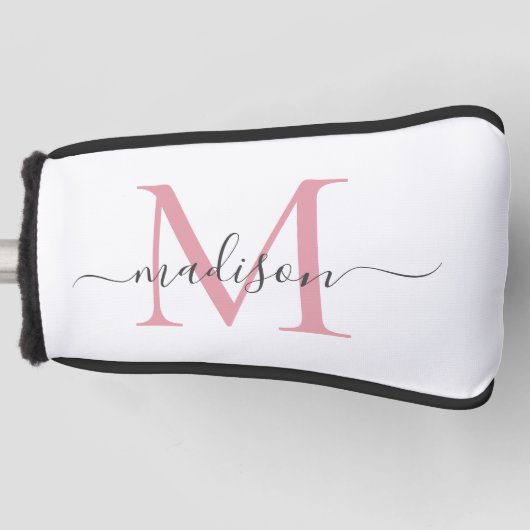 Simple Blush Pink Grey Monogram Vrouwelijk Script Golfheadcover (Voorkant)