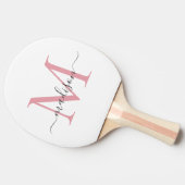 Simple Blush Pink Grey Monogram Vrouwelijk Script Tafeltennisbatje (Zijkant)
