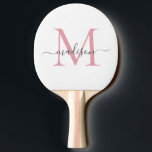 Simple Blush Pink Grey Monogram Vrouwelijk Script Tafeltennisbatje<br><div class="desc">Eenvoudig Modern Stijlvol Blush Pink Dusty Pink Grey Monogram Elegant Script Naam Ping Pong Paddle</div>