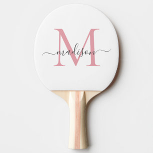 Simple Blush Pink Grey Monogram Vrouwelijk Script Tafeltennisbatje