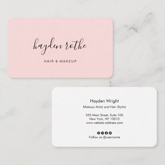 Simple Blush Pink Signature Script Beauty Visitekaartje (Voorkant / Achterkant)