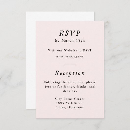 Simple Blush Pink Spring RSVP-kaart Informatiekaartje (Voorkant / Achterkant)