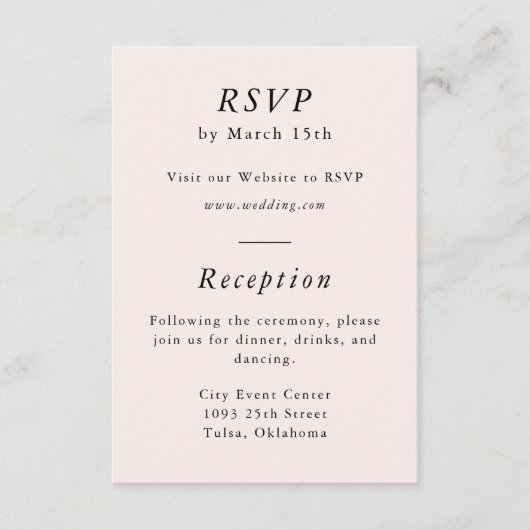 Simple Blush Pink Spring RSVP-kaart Informatiekaartje (Voorkant)
