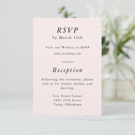 Simple Blush Pink Spring RSVP-kaart Informatiekaartje (Staand voorkant)