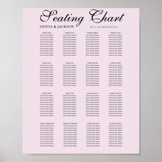 Simple Blush Pink Wedding Seating Chart Poster (Voorkant)