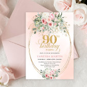 Simple Blush Roses Minimal 90th Birthday Invites Kaart
