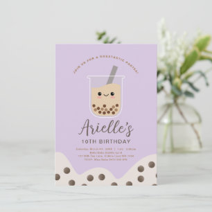 Simple Boba Bubble Milk Tea Paarse Birthday Kaart