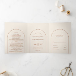 Simple Boho Arch Ivory Wedding Drieluik Uitnodiging