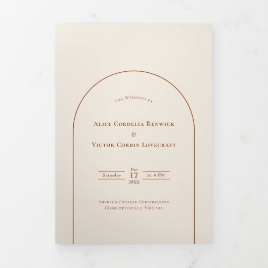 Simple Boho Arch Ivory Wedding Drieluik Uitnodiging (Cover)