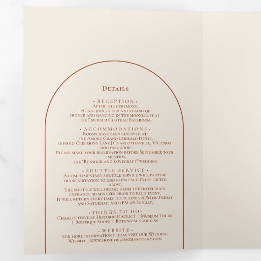 Simple Boho Arch Ivory Wedding Drieluik Uitnodiging (Binnenzijde eerst)