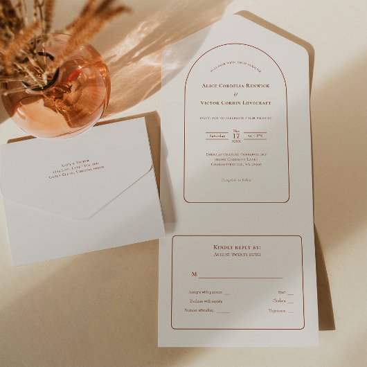 Simple Boho Arch Ivory Wedding RSVP All In One Uitnodiging