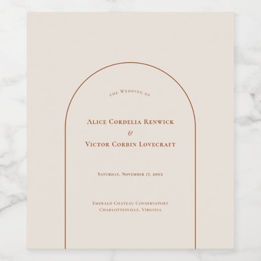 Simple Boho Arch Ivory Wedding Wijn Etiket (Enkel label)