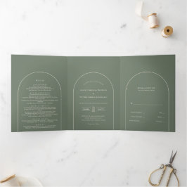 Simple Boho Arch Sage Green Wedding Drieluik Uitnodiging