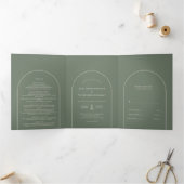Simple Boho Arch Sage Green Wedding Drieluik Uitnodiging (Binnen)