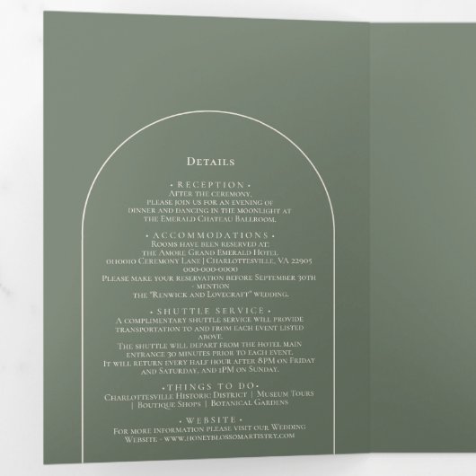 Simple Boho Arch Sage Green Wedding Drieluik Uitnodiging (Binnenzijde eerst)
