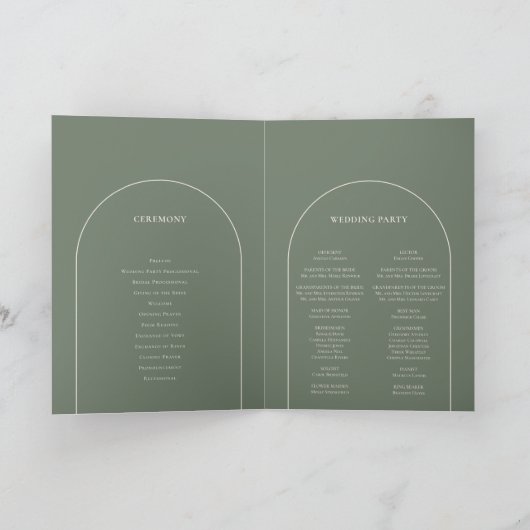 Simple Boho Arch Sage Green Wedding Folded Programma (Binnen)