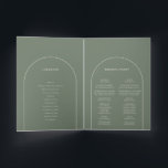 Simple Boho Arch Sage Green Wedding Folded Programma<br><div class="desc">Dit Simple Boho Arch Sage Green Wedding Folded Program-ontwerp biedt een geavanceerd gedempt palet van neutraal ivoor, gekoppeld aan een prachtige mix en opties voor roestterracotta, sage green en plum. De onderverklaarde elegantie van eenvoudige typografie en zachte bogen creëer een verzachtend en gepolijst estheticum met een klassieke, minimalistische stijl. De...</div>