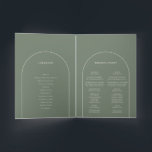 Simple Boho Arch Sage Green Wedding Folded Programma<br><div class="desc">Dit Simple Boho Arch Sage Green Wedding Folded Program-ontwerp biedt een geavanceerd gedempt palet van neutraal ivoor, gekoppeld aan een prachtige mix en opties voor roestterracotta, sage green en plum. De onderverklaarde elegantie van eenvoudige typografie en zachte bogen creëer een verzachtend en gepolijst estheticum met een klassieke, minimalistische stijl. De...</div>