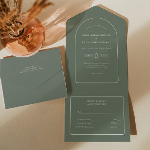 Simple Boho Arch Sage Green Wedding RSVP All In One Uitnodiging