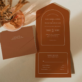 Simple Boho Arch Terracotta Wedding RSVP All In One Uitnodiging