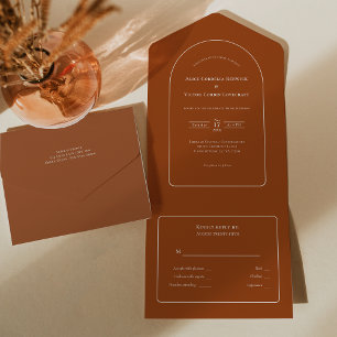 Simple Boho Arch Terracotta Wedding RSVP All In One Uitnodiging