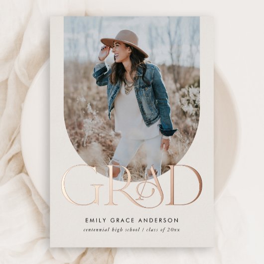 Simple Boho Arch Trendy Three Photo Afstuderen Folie Uitnodiging