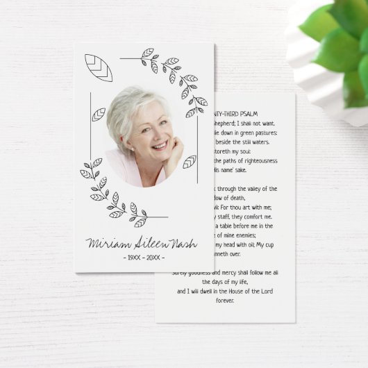 Simple Boho Black en White Photo Funeral Card Visitekaartje (Bureau)