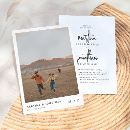 Simple Boho Black & White Elegant Photo Wedding Kaart