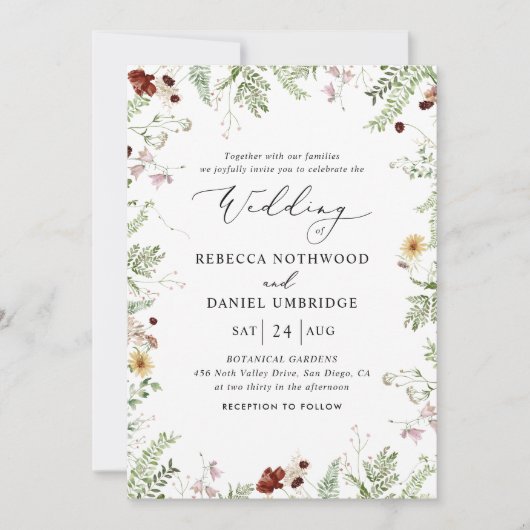 Simple Boho Botanical Wedding Kaart (Voorkant)