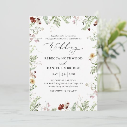 Simple Boho Botanical Wedding Kaart (Staand voorkant)