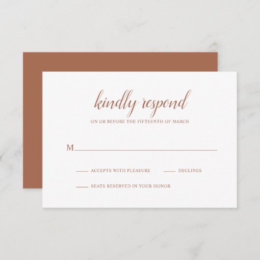 Simple Boho Burnt Oranje Rust Terracotta Wedding RSVP Kaartje (Voorkant / Achterkant)