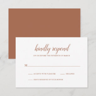 Simple Boho Burnt Oranje Rust Terracotta Wedding RSVP Kaartje