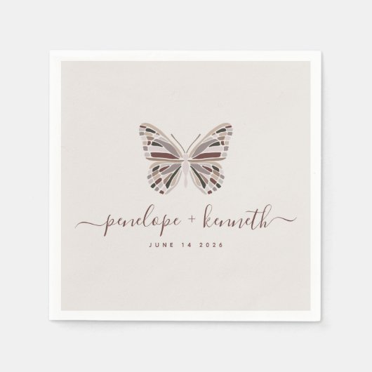 Simple Boho Butterfly Burgundy Taupe Wedding Servet (Voorkant)