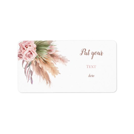 Simple Boho Chic Pampass Grass Dusty Rozen Floral Etiket (Voorkant)