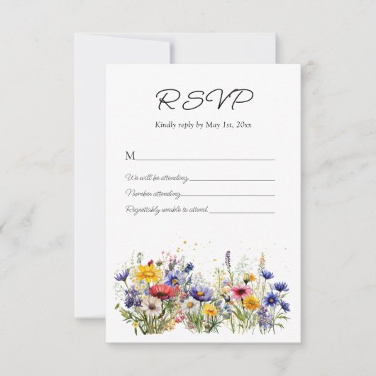 Simple Boho Chic Wildflower Wedding RSVP Kaartje (Voorkant)