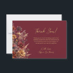 Simple Boho Chic Wildflowers Burgundy Wedding Bedankkaart<br><div class="desc">This simple card is a wonderful way to thank your wedding guests for celebrating your special day with you. The simple burgundy colored design features a spray of richly colored wildflowers along the left hand side, with the text on the right. The colors include burgundy, gold, sienna, and taupe, with...</div>