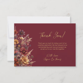 Simple Boho Chic Wildflowers Burgundy Wedding Bedankkaart
