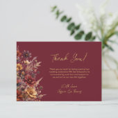 Simple Boho Chic Wildflowers Burgundy Wedding Bedankkaart (Staand voorkant)