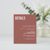 Simple Boho Dusty Roos Typography Weddenschap Deta Informatiekaartje (Staand voorkant)