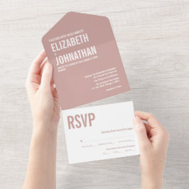 Simple Boho Dusty Roos Typography Wedding All In One Uitnodiging