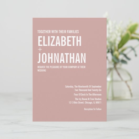 Simple Boho Dusty Roos Typography Wedding Kaart (Staand voorkant)