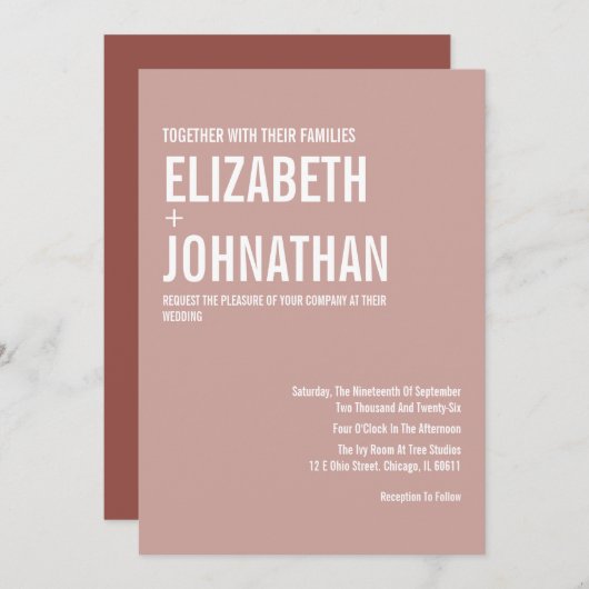 Simple Boho Dusty Roos Typography Wedding Kaart (Voorkant / Achterkant)